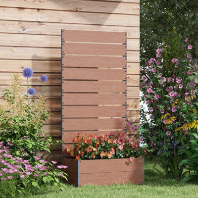 Outsunny Brown Raised Garden Bed With Trellis And Drainage Hole, Planter Box