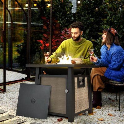 Outsunny Fire Pit Table With 50,000 Btu Burner, Cover, Glass Beads, Brown