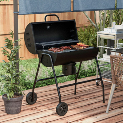 Outsunny Barrel Charcoal Barbecue Bbq Grill Trolley W/ Ash Catcher Thermometer from B&Q