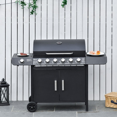 B&Q -  6+1 Burner Gas Bbq Grill Garden Barbecue With WheelsCabinet