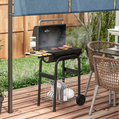Outsunny Charcoal Barbecue Bbq Grill Trolley W/ ShelvesLid And Thermometer from B&Q