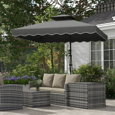 Outsunny 2.5M Square Cantilever Garden Parasol Umbrella With Cross BaseGrey from B&Q