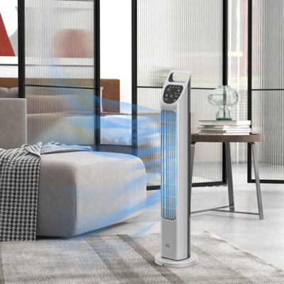 Homcom Oscillating Tower Fan Floor Fan With 7.5H Timer For Home Silver from B&Q