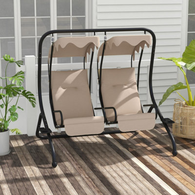 B&Q -  Canopy Swing 2 Separate Relax Chairs W/ HandrailsCup Holders Beige
