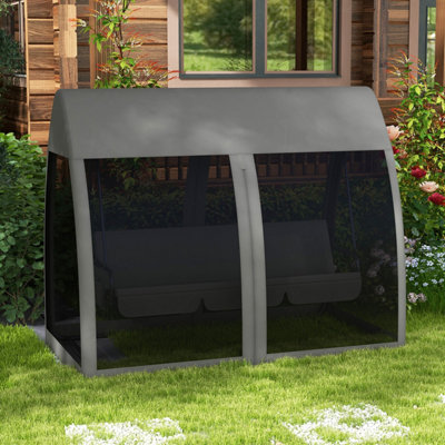 Outsunny Garden Swing Chair Patio Hammock 3 Seater Bench Canopy Lounger Grey from B&Q