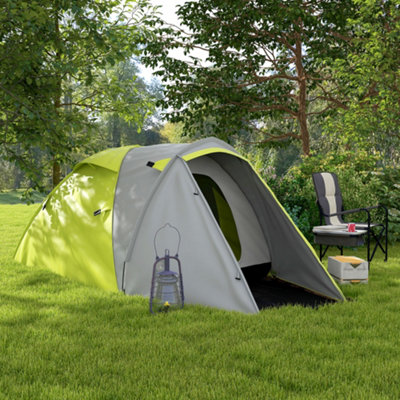 Outsunny 2 Man Camping Tent With Living Area, 2000Mm Waterproof, Yellow