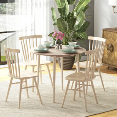 Homcom Unisex Natural Folding Dining Table For 4, Round Drop Leaf Table, Modern Space Saving Small Kitchen Table With Wood Legs For Dining Room In - Image 9