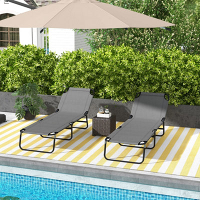 Outsunny 2 Piece Reclining Chaise Lounge With 5-Level Adjustable Backrest Grey