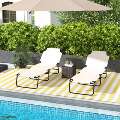 Outsunny 2 Piece Reclining Chaise Lounge With 5-Level Adjustable Backrest Cream