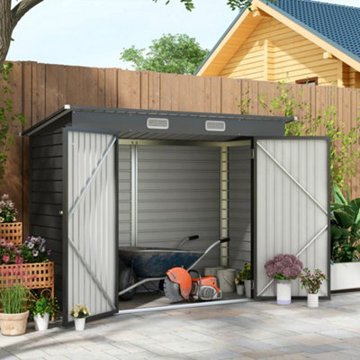 Outsunny 8 X 4Ft Metal Garden Storage Shed With Double Doors, Grey