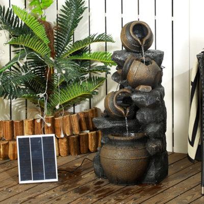 Outsunny Solar Water Feature With Led Lights And Pump 4 Tier Water Fountain