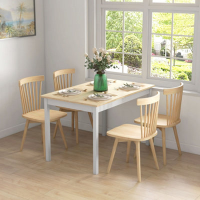 Bobobiy White Four-Seater Farmhouse-Style Wooden Table - Natural Wood - Image 9