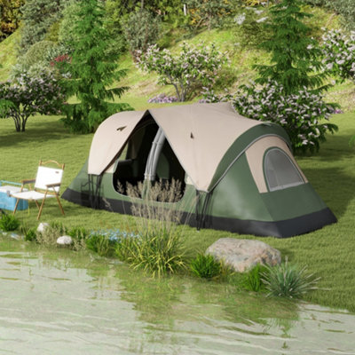 Outsunny 2 Room Camping Tent With Waterproof Rainfly & Screen Panels Dark Green from B&Q