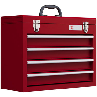 B&Q -  Durhand Lockable Metal Tool Box4 Drawer Tool Chest With LatchesHandleBall Bearing RunnersRed
