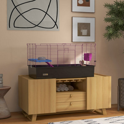 Pawhut Black Animal Cage, Rabbit Guinea Pig Hutch, Pet Playhouse, Small