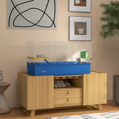 Pawhut Small Animal Cage, Rabbit Guinea Pig Hutch, Pet Playhouse, Blue
