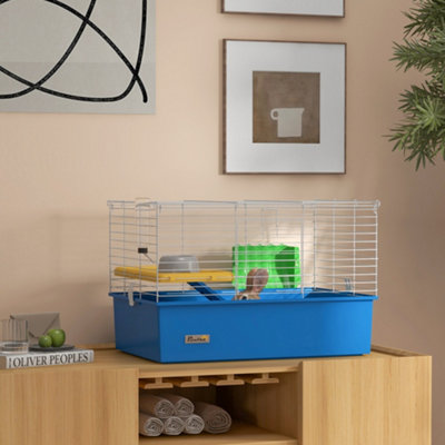 Pawhut Small Animal Cage Rabbit Guinea Pig Hutch Pet Playhouse Blue Shopping