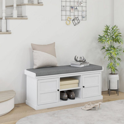 Rackhams White/Grey Multi-Compartment Shoe Storage Bench, With Top Cushion - Image 11