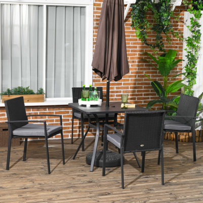 Outsunny Rattan Garden Dining Set For 4 With Cushions Umbrella HoleBlack from B&Q