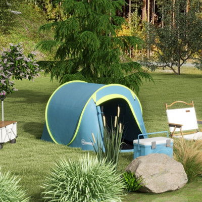 Outsunny Pop Up Camping Tent For 2 Man, 2000Mm Waterproof With Carry Bag, Blue