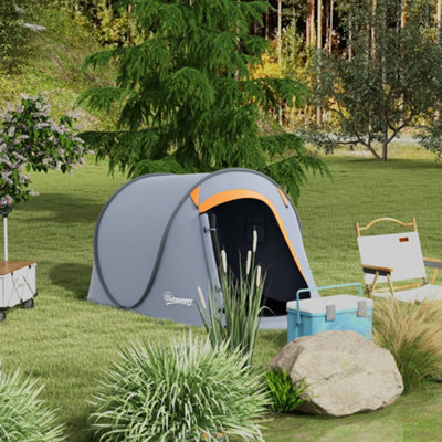Outsunny Pop Up Camping Tent For 2 Man, 2000Mm Waterproof With Carry Bag, Grey