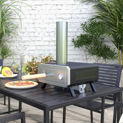 Outsunny Wood Fired Pizza Oven With Rotating Pizza Stone And Cover, Black