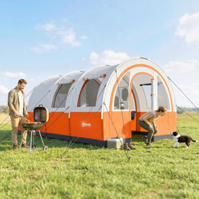 Outsunny Camping Tent, 3000Mm Waterproof Family Tent For 5-6 Man, Orange