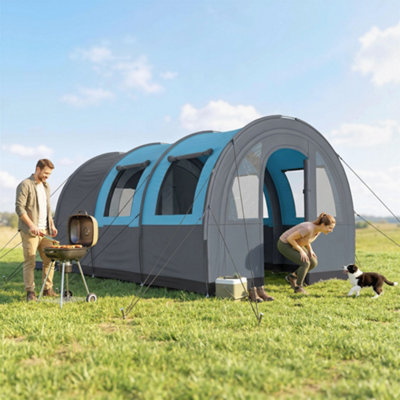 Outsunny Camping Tent, 3000Mm Waterproof Family Tent For 5-6 Man, Blue
