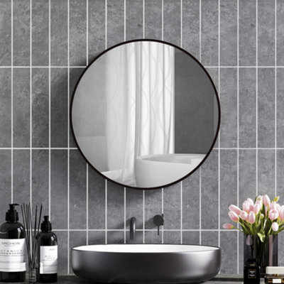 Homcom Round Bathroom Mirror, Modern Wall Mirror Aluminium Frame, 70 X 70Cm