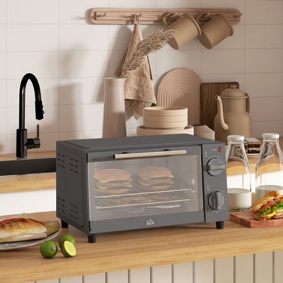 Homcom Mini Oven 9L Countertop Toaster Oven With Timer Control 750W Grey