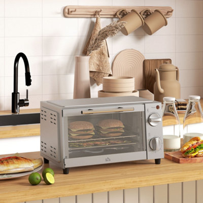 Homcom Mini Oven 9L Countertop Toaster Oven With Timer Control 750W Silver from B&Q