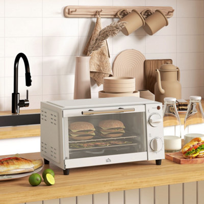 HOMCOM 9L Countertop Toaster Oven - 750W - Cream - Mini Oven with Timer - Image 5