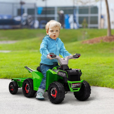 Homcom Electric Quad Bike, 6V Kids Ride-On Atv With Back Trailer - Green