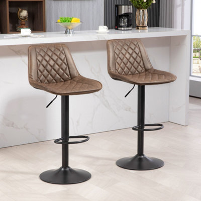 Homcom Bar Stools Set Of 2Adjustable Bar Chairs Swivel For Kitchen Brown from B&Q