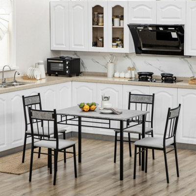 HOMCOM 4 Seater Marble Top Dining Set - Grey Metal - Image 10