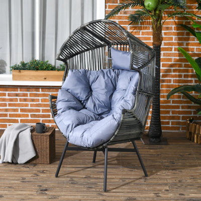 Outsunny Rattan Leisure Chair W/ CushionGarden Egg Chair With HeadrestGrey from B&Q