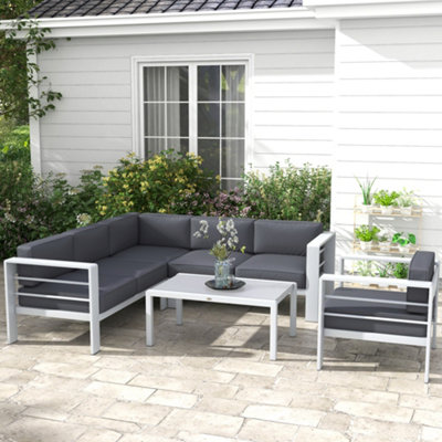 Outsunny 5 Pcs Garden Sofa Set W/ Cushions, Aluminium Furniture Sets, Grey