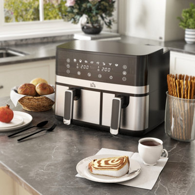 Homcom Dual Zone Air Fryer 8.5L Double Air Fryer With Syncfinish 2700W