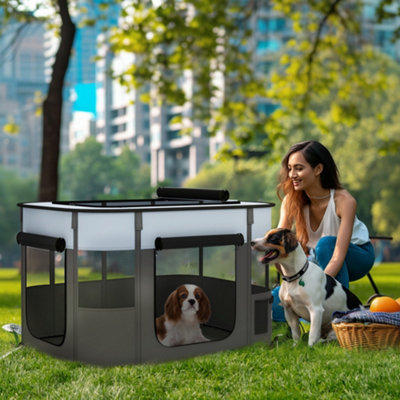 Pawhut Portable Dog Pen For Puppies, Rabbits, Kittens, Guinea Pigs - Grey