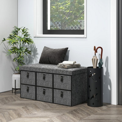 Homcom Unisex Dark Grey Shoe Bench With Cushioned Seat, 6 Fabric Drawers For Entryway Hallway In - Image 9