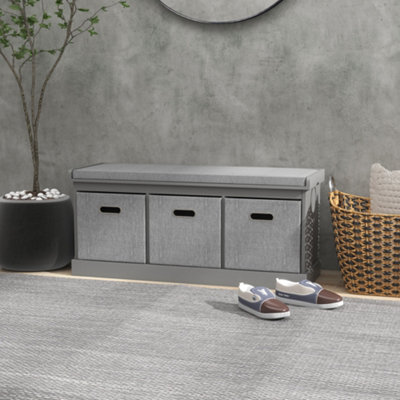 Homcom Unisex Grey Shoe Bench With 3 Fabric Baskets, Shoe Storage Bench With Seat Cushion, Shoe Cabinet For Entryway, Hallway, Living Room, Bedroom In - Image 10