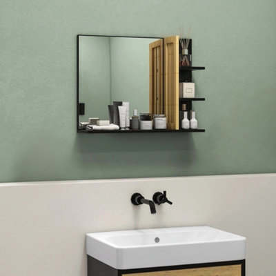 Homcom Bathroom Mirror Wall Mount Vanity Mirror With 4 Storage Shelves, Black