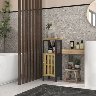 Homcom Bathroom Floor Cabinet Bamboo Bathroom Cupboard With Adjustable Shelf