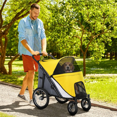 PAWHUT Pet Stroller Foldable Design with Cushion for M & L Dogs in Yellow | Size: 60cm - Image 5
