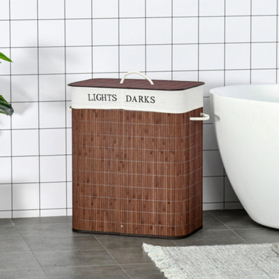 B&Q -  2 Section Collapsible Laundry Hamper Lid Removable LiningBrown