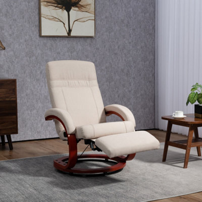 Homcom Beige Manual Recliner Swivel Reclining Chair With Footrest Armrests