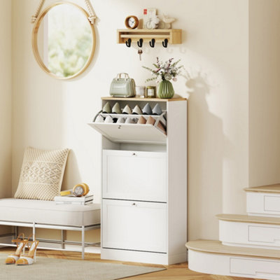 Homcom Narrow Shoe Cabinet With 3 Flip Drawers For 18 Pairs Of Shoes White