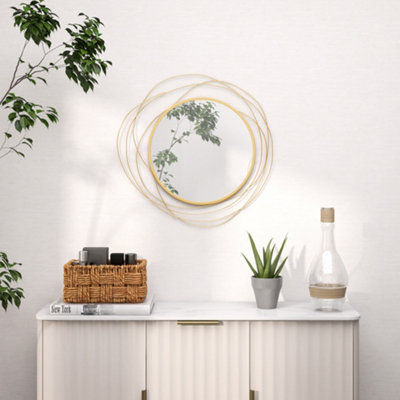 B&Q -  Metal Wall Art 65Cm Round Mirror For Living Room Dining Room Gold Tone