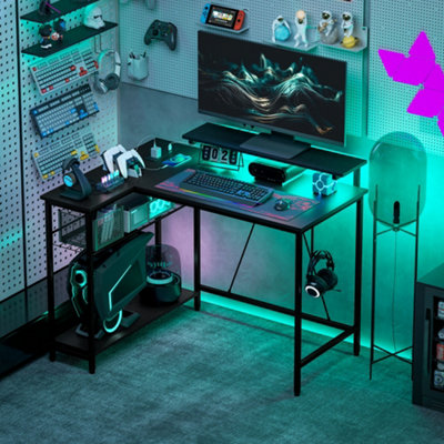 Homcom L Shaped Desk With Led Lights And StorageBlack from B&Q