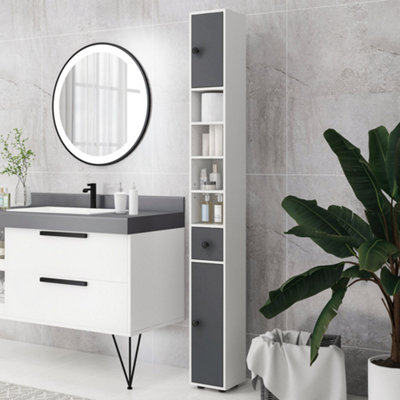 Kleankin Slim Bathroom CabinetToilet Roll Storage W/ Open ShelvesGrey from B&Q